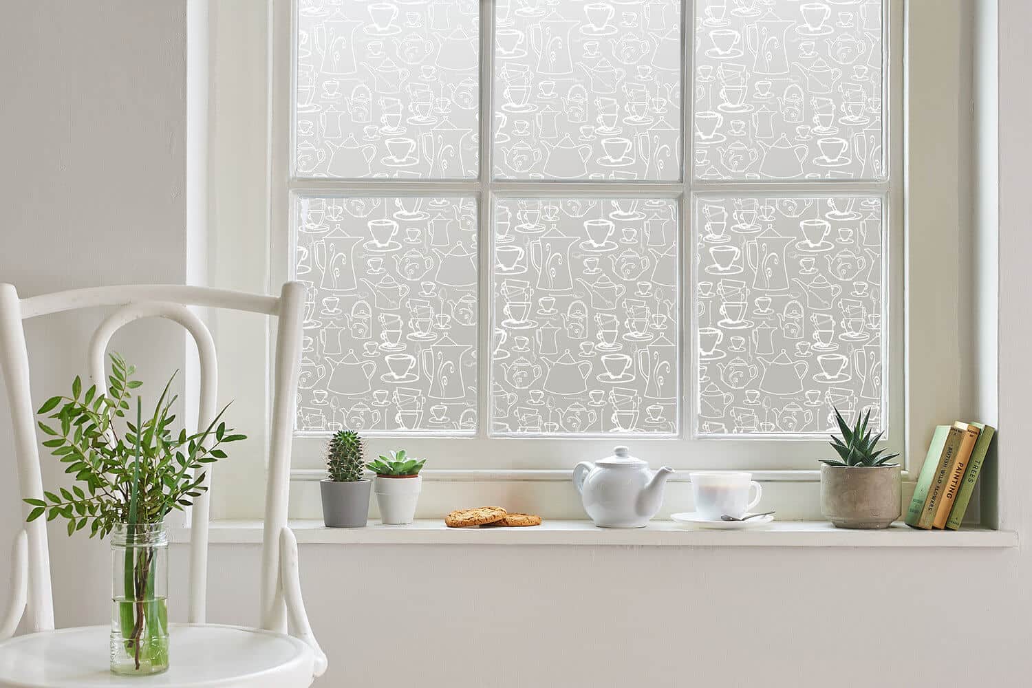 Studio sash windows used to show window film designs by Helen Russell Creations and printed by the Window Film Company